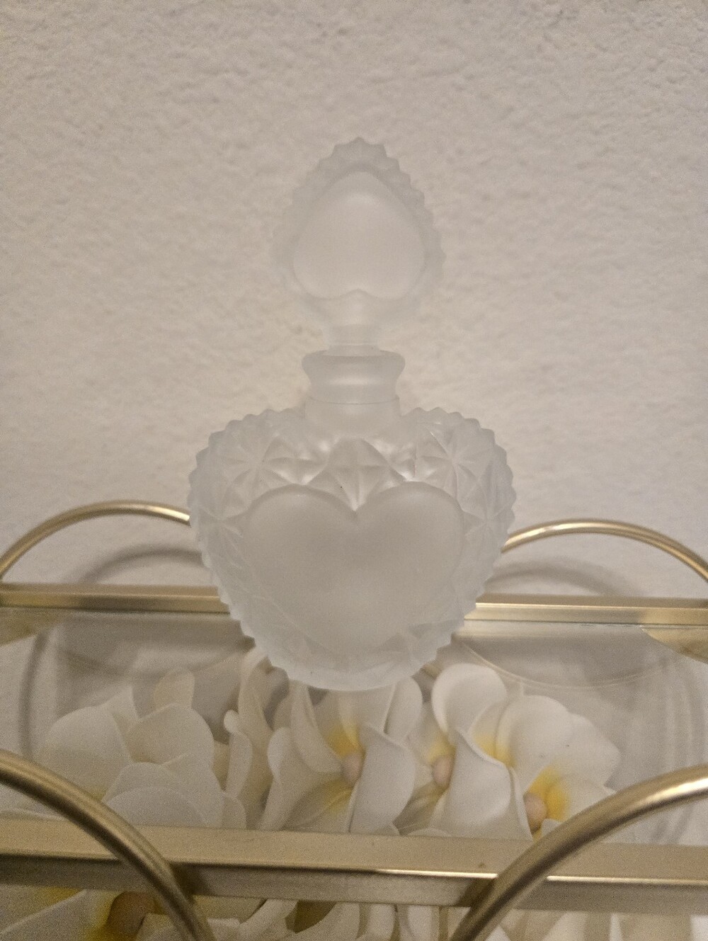 Vintage Frosted Heart Glass Perfume Bottle